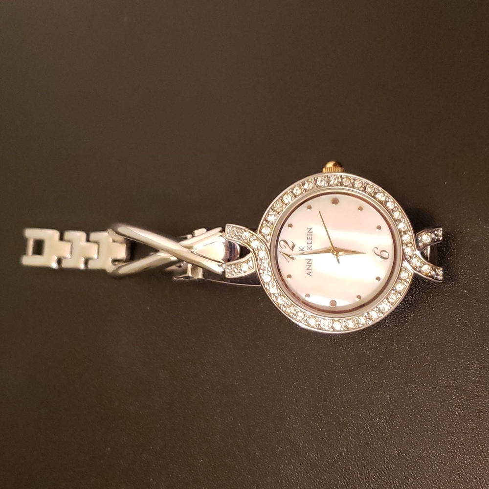 Anne Klein Silver and Diamond Bangle Watch